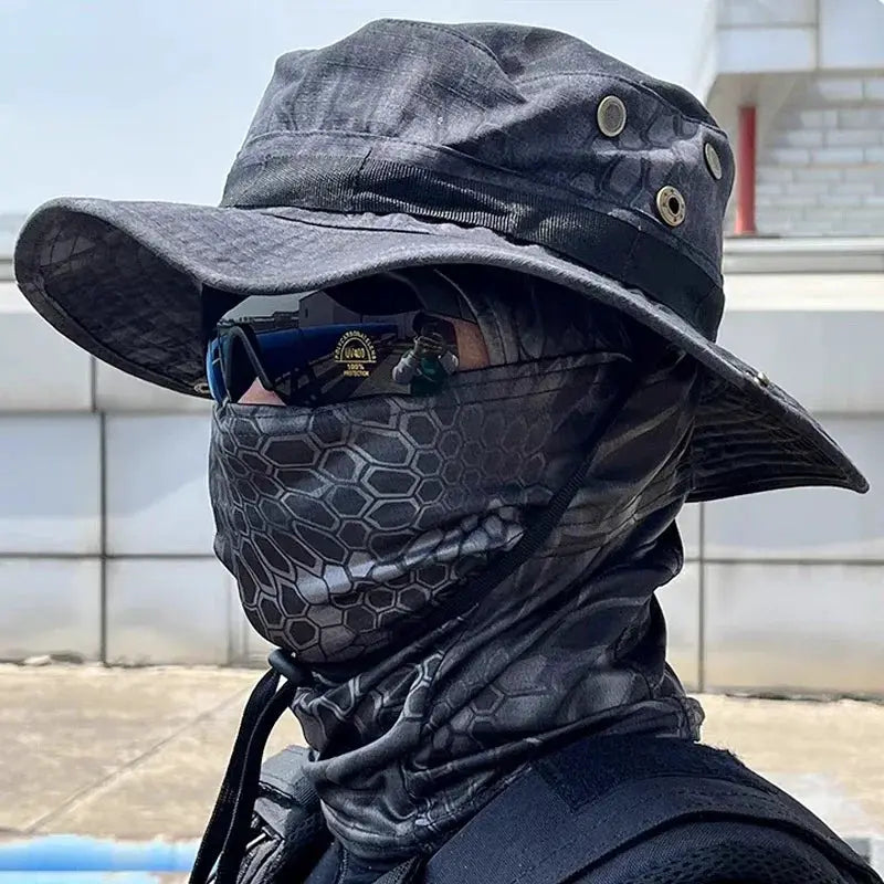 Camouflage Boonie Cap Balaclava Hat Set Foldable Soft Brim Sun Protection For Outdoor Hunting And Fishing