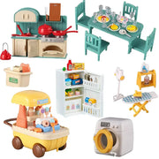 Dollhouse Furniture Set For Bathroom Kitchen Laundry With Fridge And Washing Machine Miniature Pretend Play Toys