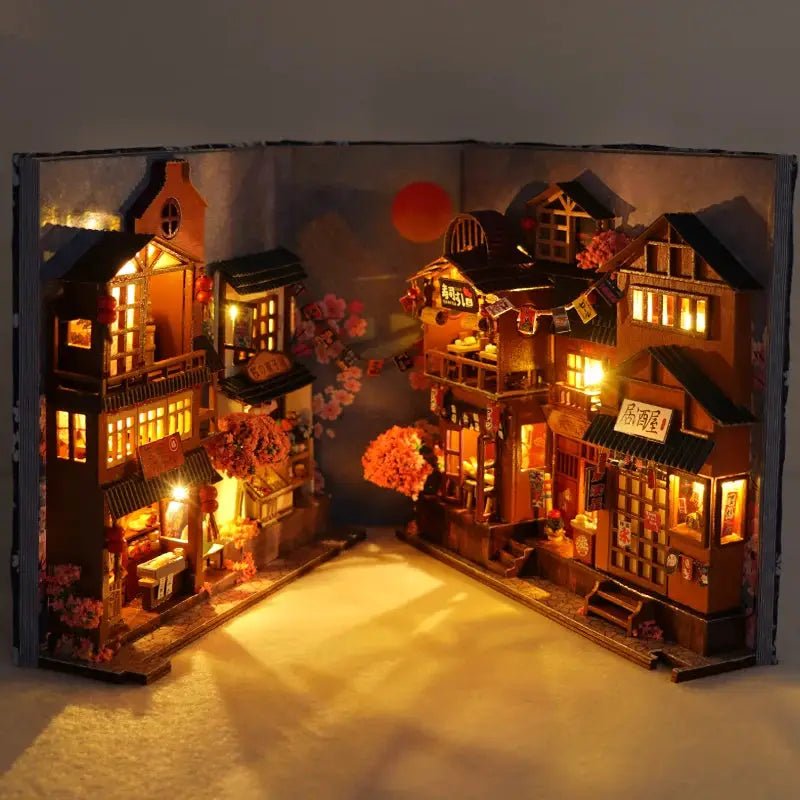 DIY Book Nook Kit Assembly Model Kit Wooden Retro Bookshelf Decor Home Decor Micro Model Gift for Teens and Adults - Simples Market