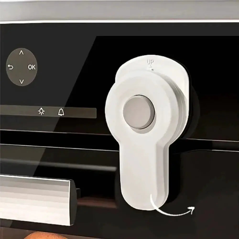 Baby oven door lock in white plastic; child safety buckle for kitchen microwave and oven doors