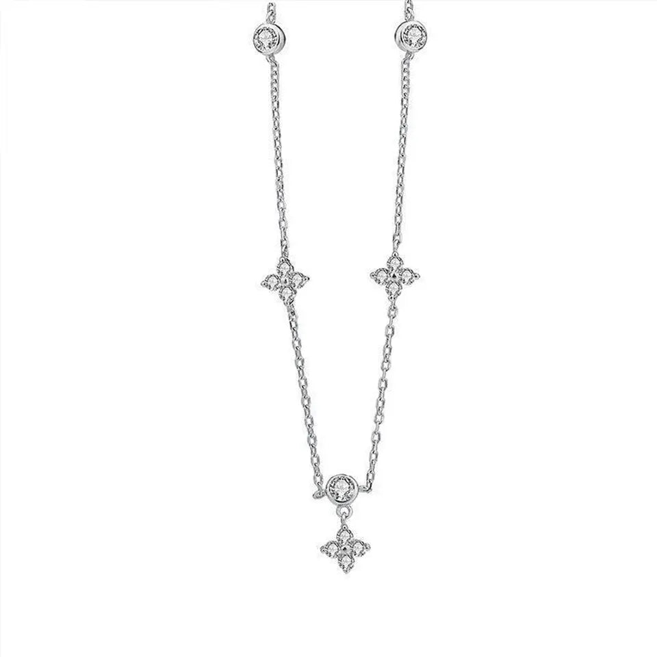 Yupsk Inlaid Zircon Four Leaf Flower Necklace For Women Niche Light Luxury Fashion Choker