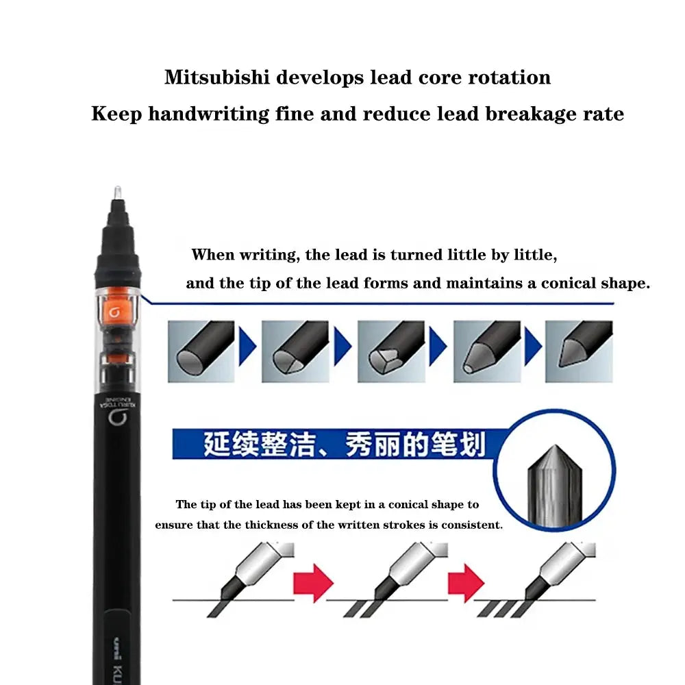 Uni Kurutoga mechanical pencil M5-452, black body with orange grip, 0.5mm rotating lead.