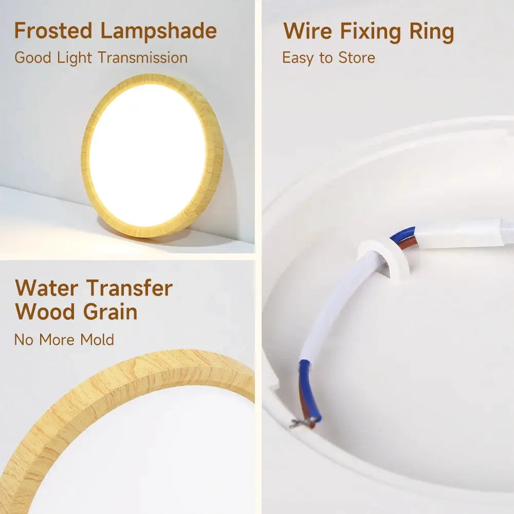 Led ceiling lamp, round wooden-grain edge with frosted diffuser, 220V LED panel light