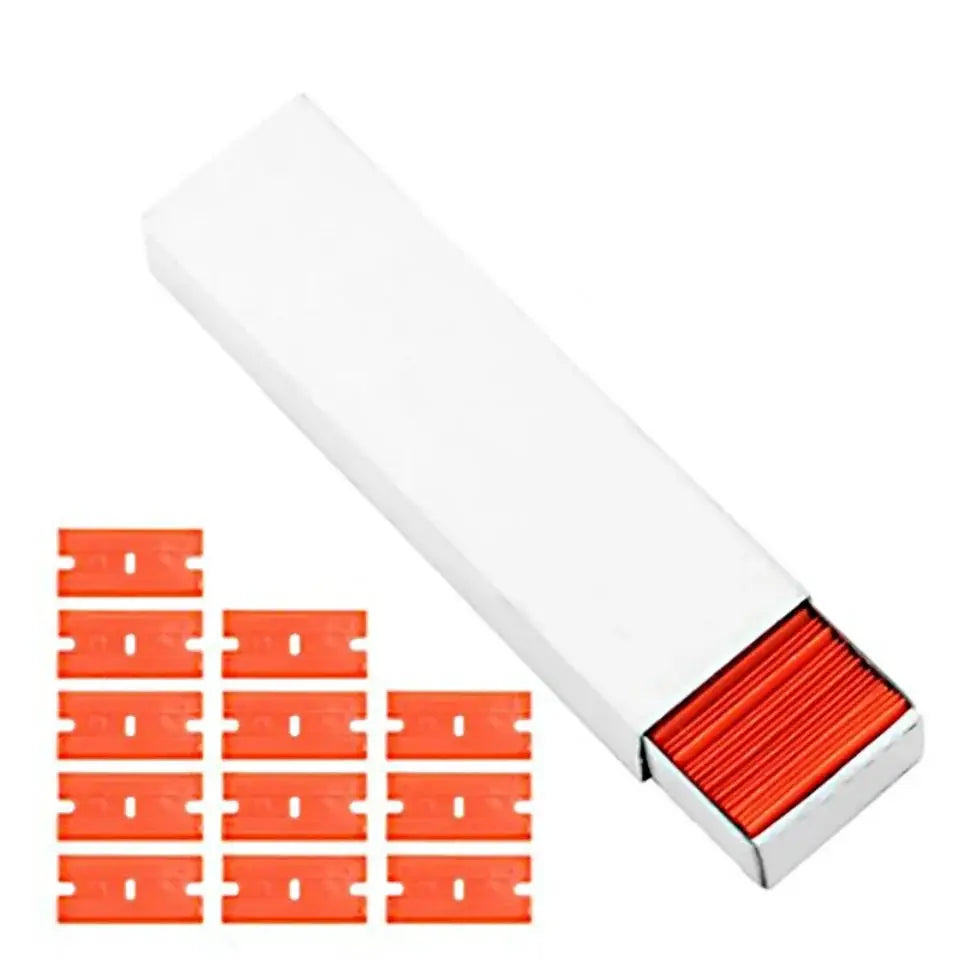 Simples Market 100-piece orange plastic razor blades for label removal and window glass scraping