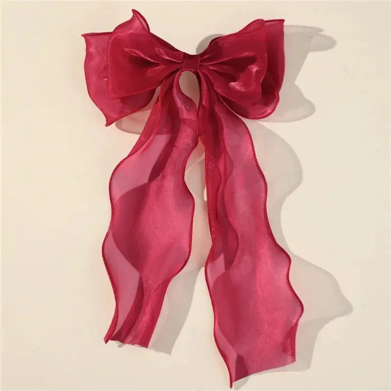 Elegant Blue Satin Chiffon Bow Hair Clip Barrette For Women And Girls With Shiny Bow Knot Accessory