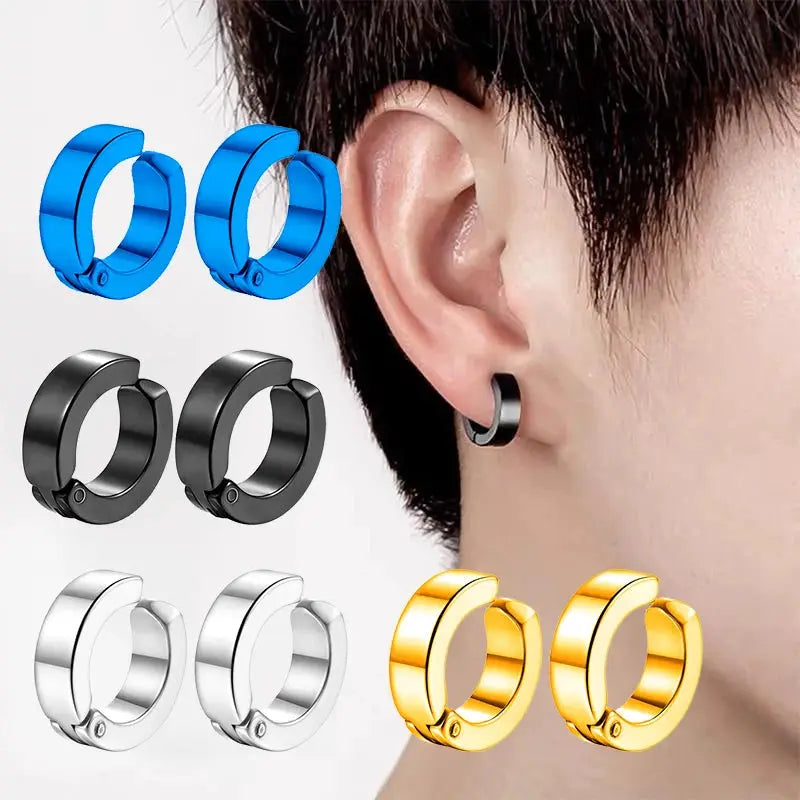 2 Pcs Classic Korean Punk stainless steel ear clip earrings; multiple color options