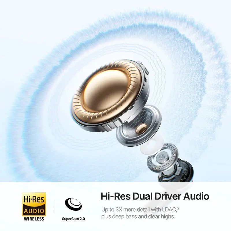 Baseus Bass EP10 Ultra Wireless Earphones gold finish with Hi-Res dual-driver audio