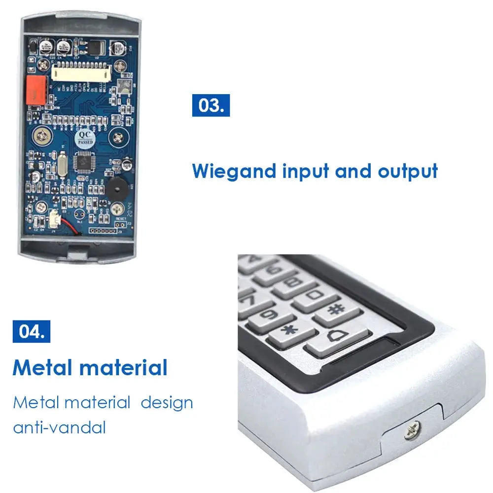 LED backlit metal keypad with Wiegand RFID card reader, 125kHz access control, standalone system up to 2000 users