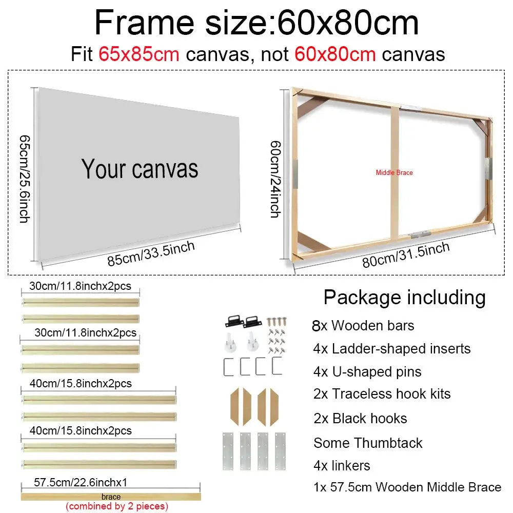 Simples Market natural wooden canvas frame set for 60x80 cm artwork, mounting hardware included