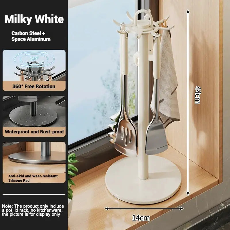ChefNest Rotating Utensil Stand With Eight Hooks For 360 Degree Rotation And Space Saving Countertop Organizer