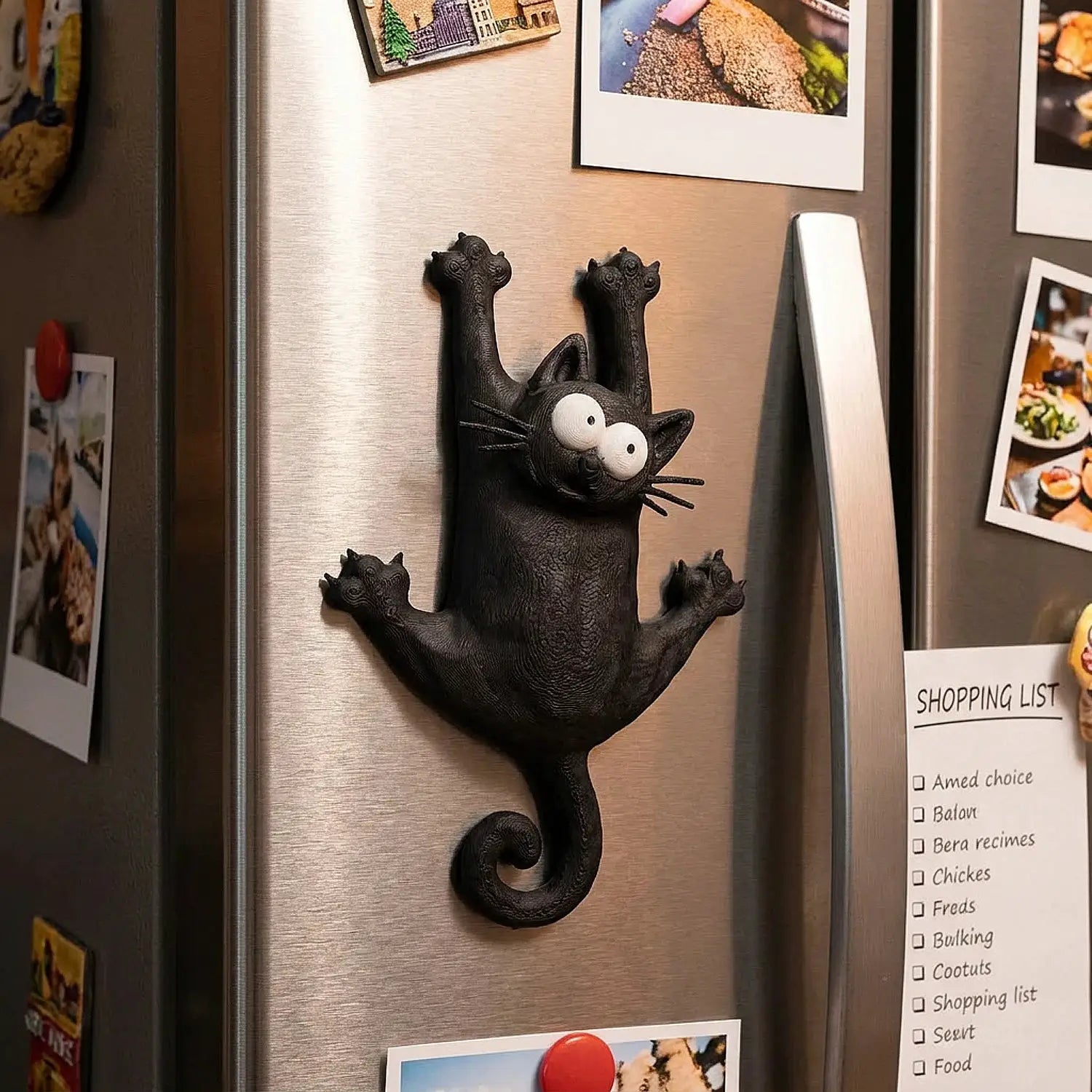 Hang in There Fridge Cat magnetic fridge magnet by Simples Market, black cat design