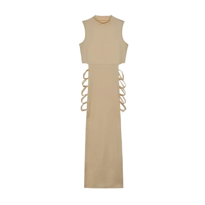 NovaLuxe Criss Cross Cut Out Dress Mock Neck Sleeveless Bodycon Sexy Evening Confidence