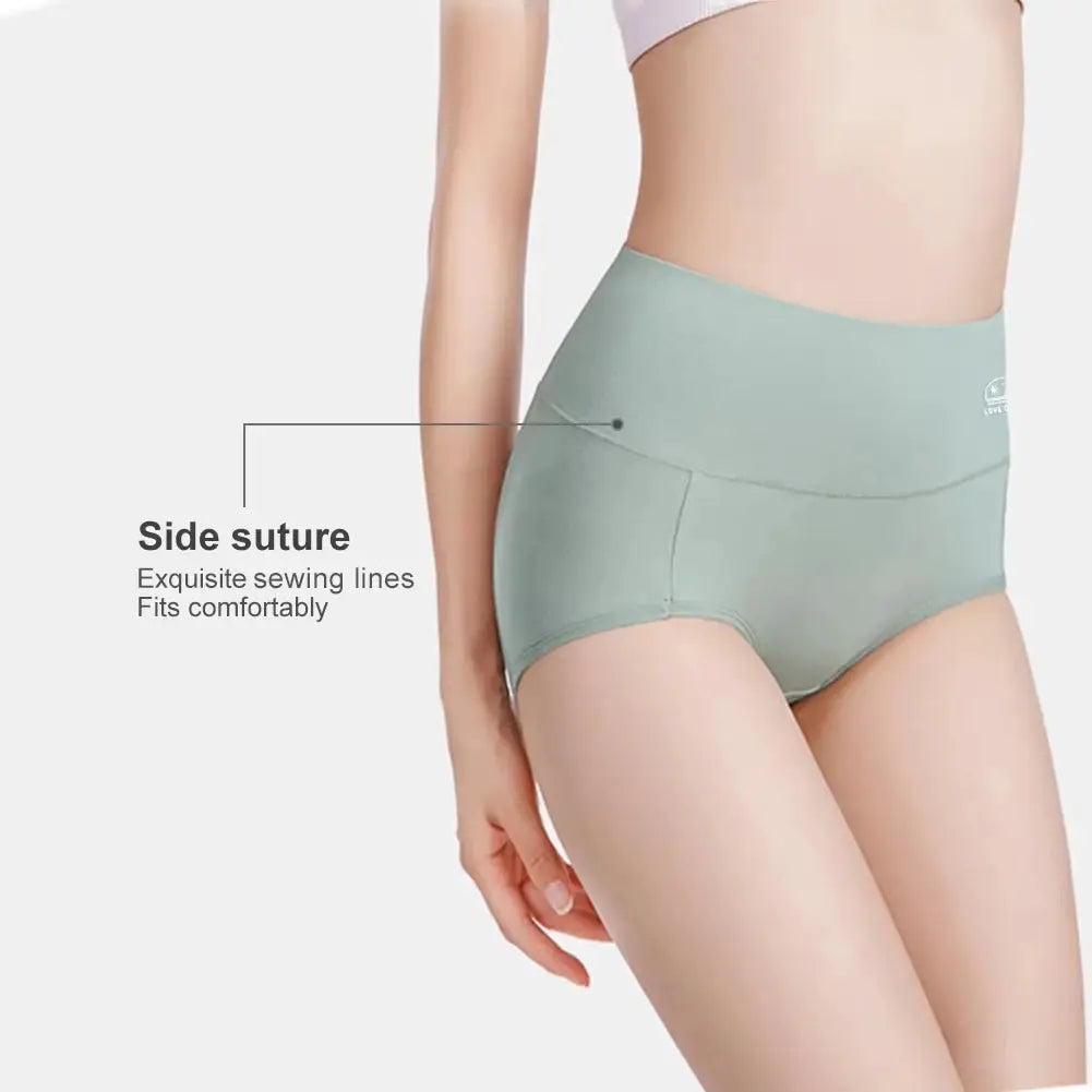 Simples Market cotton high-waisted women's underwear, 5-pack, sage green, tummy-control fit.