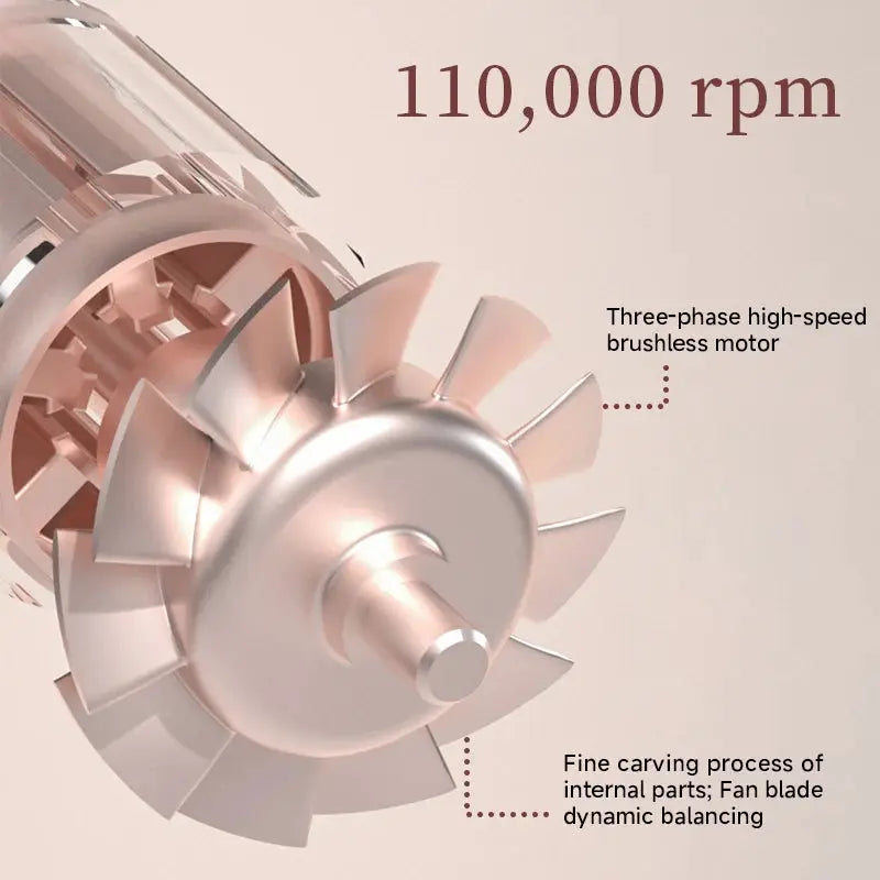 DOCO hair dryer by Simples Market; pink metallic finish, high-speed brushless motor 110,000 rpm
