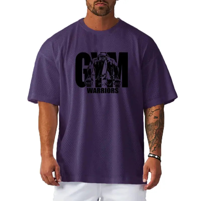Oversized Loose Mens Casual Sport T Shirt Quick Dry Breathable Mesh For Gym Bodybuilding Fitness Short Sleeve