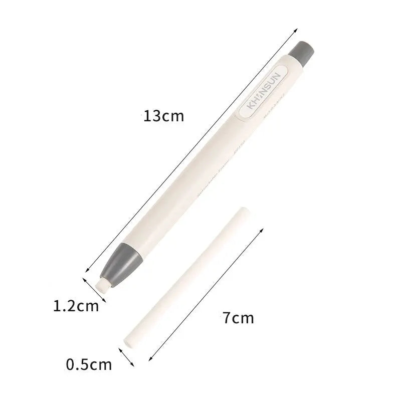 Simples Market press eraser pen with replaceable core; beige plastic, retractable tip, plus spare eraser core (2 items)