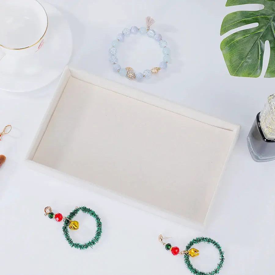 1 Piece Flocking Jewelry Box And Tray Beige Necklace Jewelry Organizer Gift Box 21.3 x 12.5 x 2.5 cm