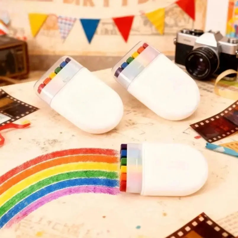 Simples Market 6-Color Rainbow Crayon Paint Sticks in white plastic cases; rainbow colors visible, three items shown.