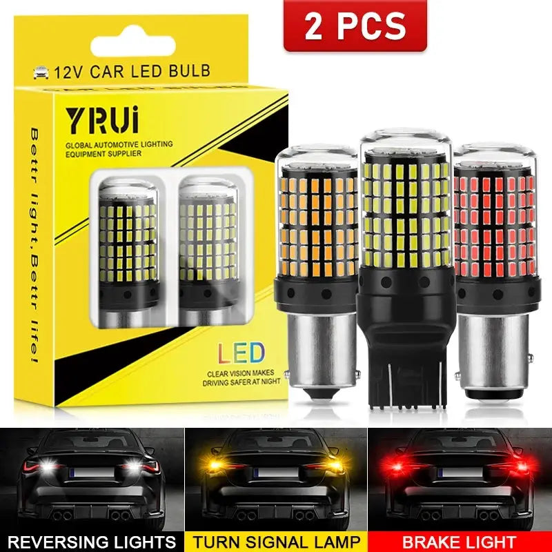 YiRui 2 Pack 12V To 48V LED Bulbs 144 SMD For Reverse Turn Signal Brake Lights BA15S BAY15D P21W 1157 W21W
