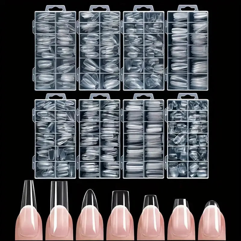 NovaNail Transparent 120 Piece Acrylic Press On Nails Set Mixed Coffin Almond Oval Square Shapes For Full Coverage