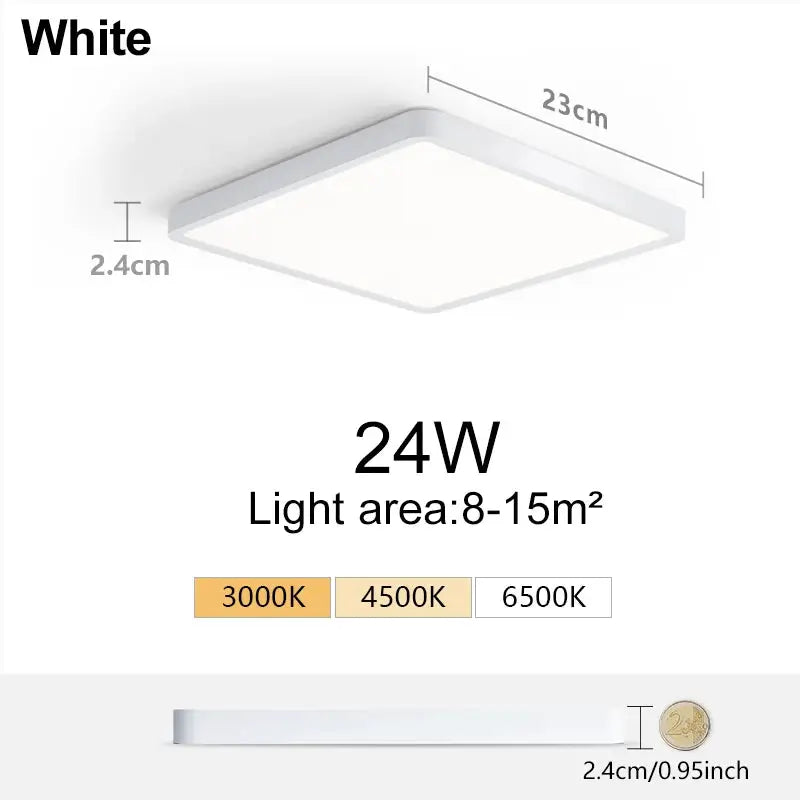 MARPOU square white ultra-thin LED ceiling light, 24W, 23×23 cm, 2.4 cm thick, 3000K/4500K/6500K, by Simples Market