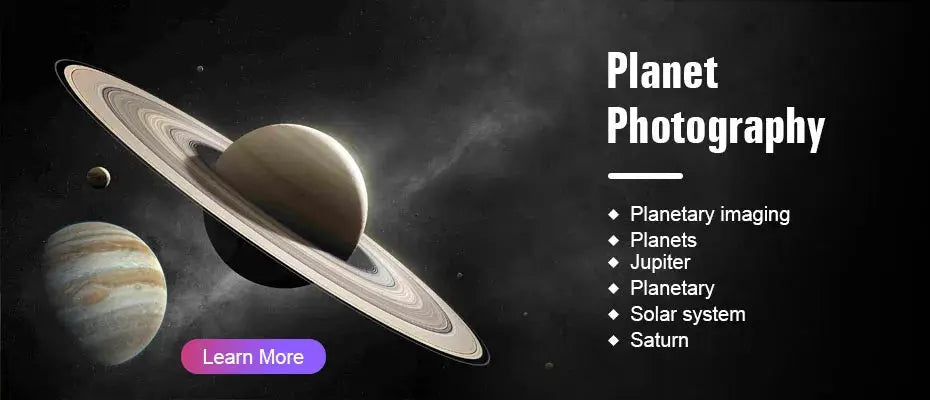 SVBONY SV188P telescope diagonal banner featuring Saturn and other planets for planet photography.