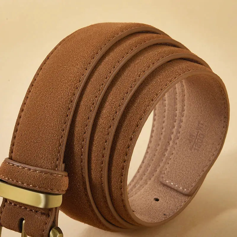 LuxeLine Luxury Suede Cowhide Leather Belt Vintage Gold Buckle Accessory For Dresses And Jeans Women