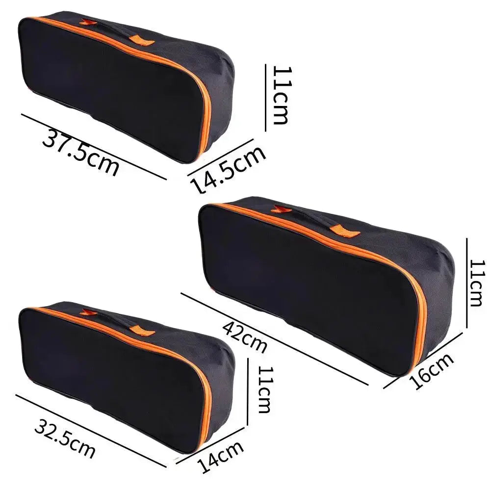 Portable tool bags Simples Market Oxford electrician pouch set, 3 black pouches with orange zippers, waterproof