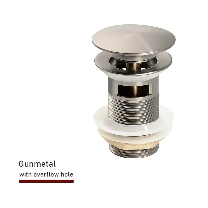Bathroom sink push-down pop-up drain gunmetal finish with overflow hole by Simples Market