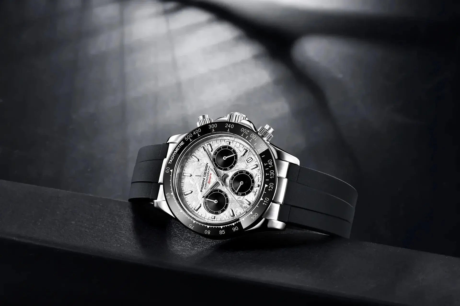 PAGANI DESIGN 40mm V2 Sky Blue Dial Chronograph Men’s Watch with sapphire crystal, stainless steel case, black strap