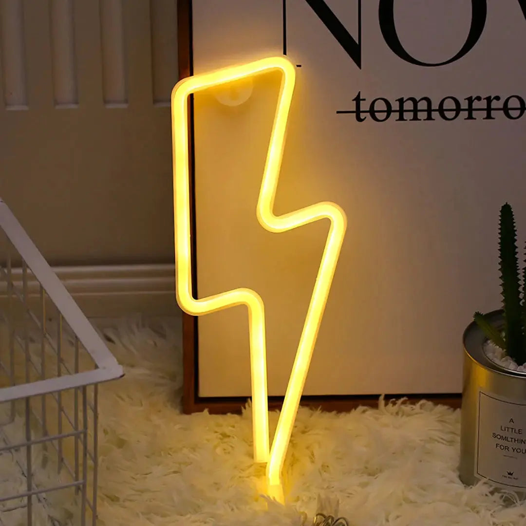 Lightning LED neon light in yellow, USB/battery powered decorative lamp