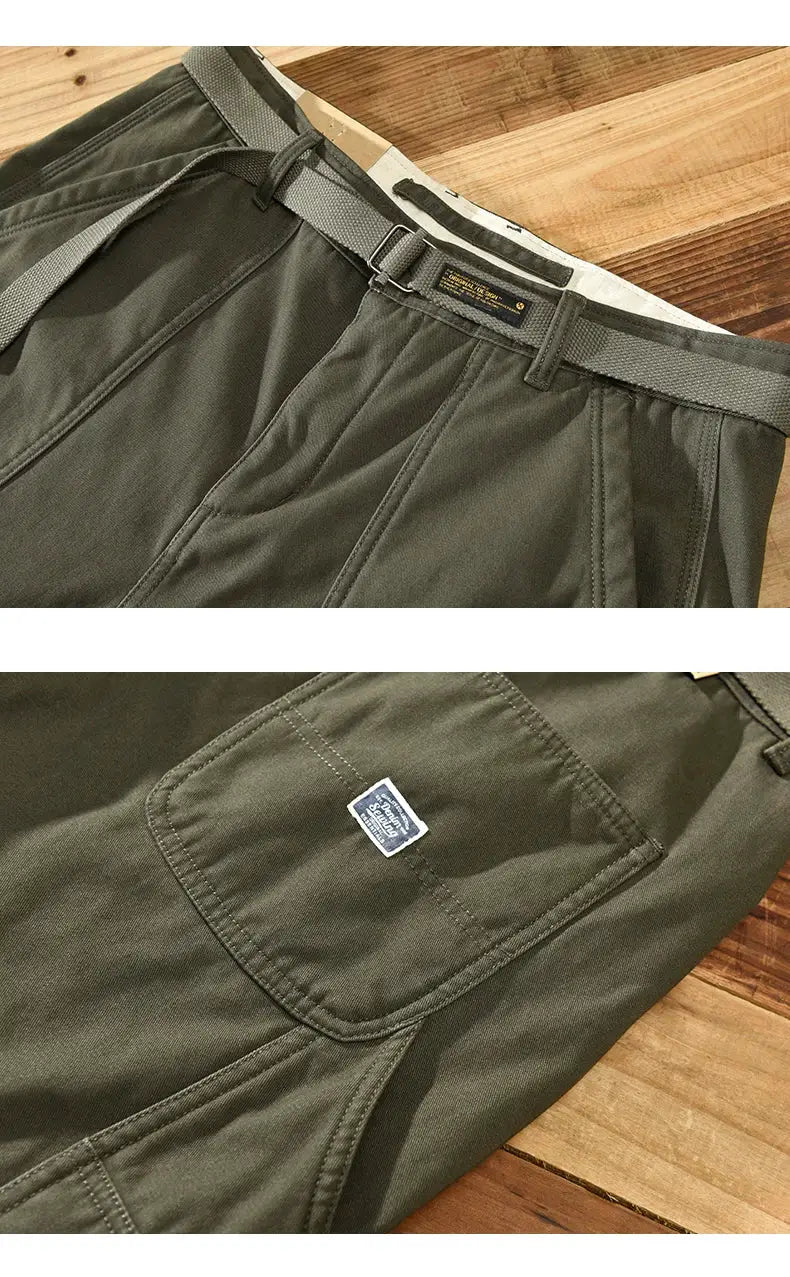HIQOR men's olive green cargo pants with belt and large front cargo pockets