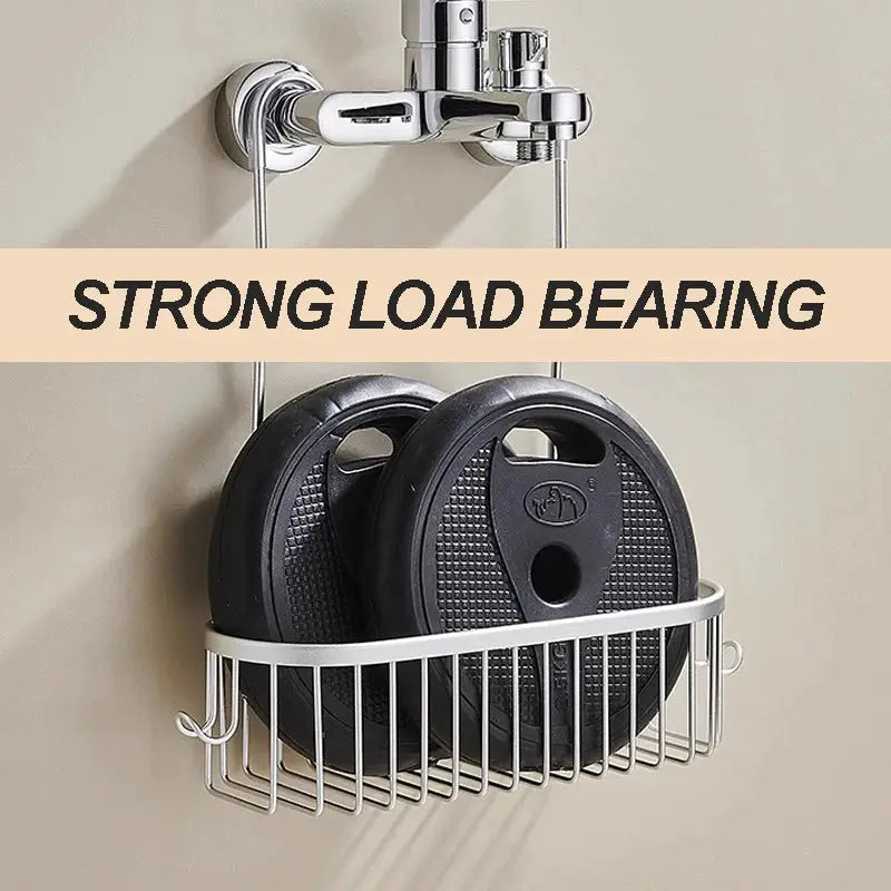 Shower caddy hanging organizer with hooks, white wire basket for bathroom shower, no-drill mount on faucet or cross bar