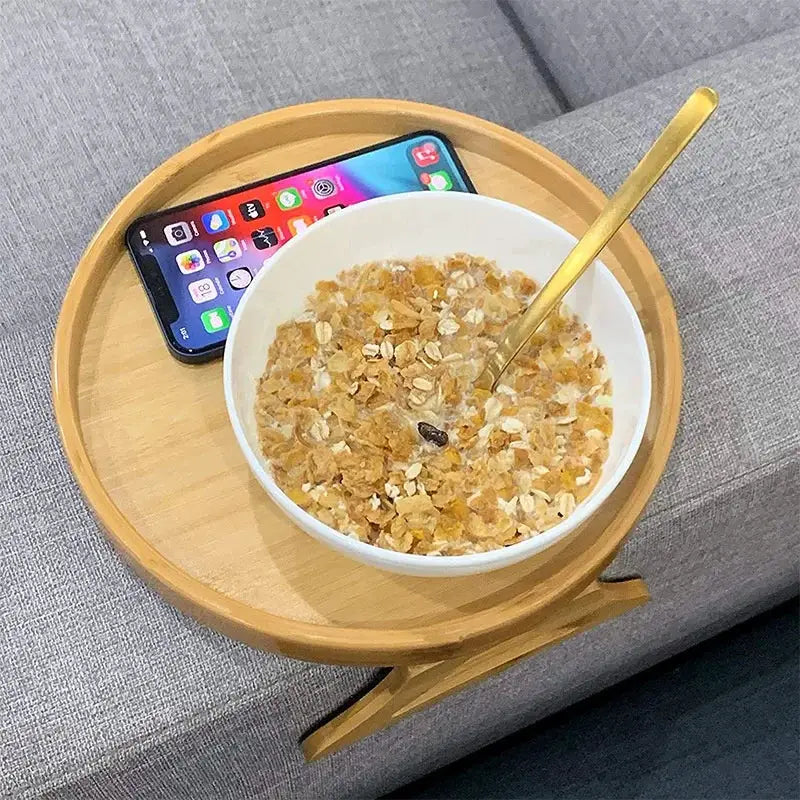 Natural Wooden Sofa Tray Table Clip On Armrest Tray For Remote Control TV Coffee And Snacks