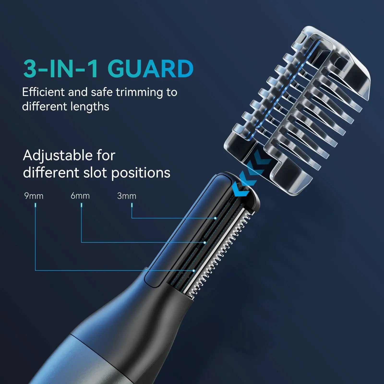 KENSEN S15 electric trimmer with 3-in-1 guard, blue/black finish, IPX6 waterproof; Simples Market