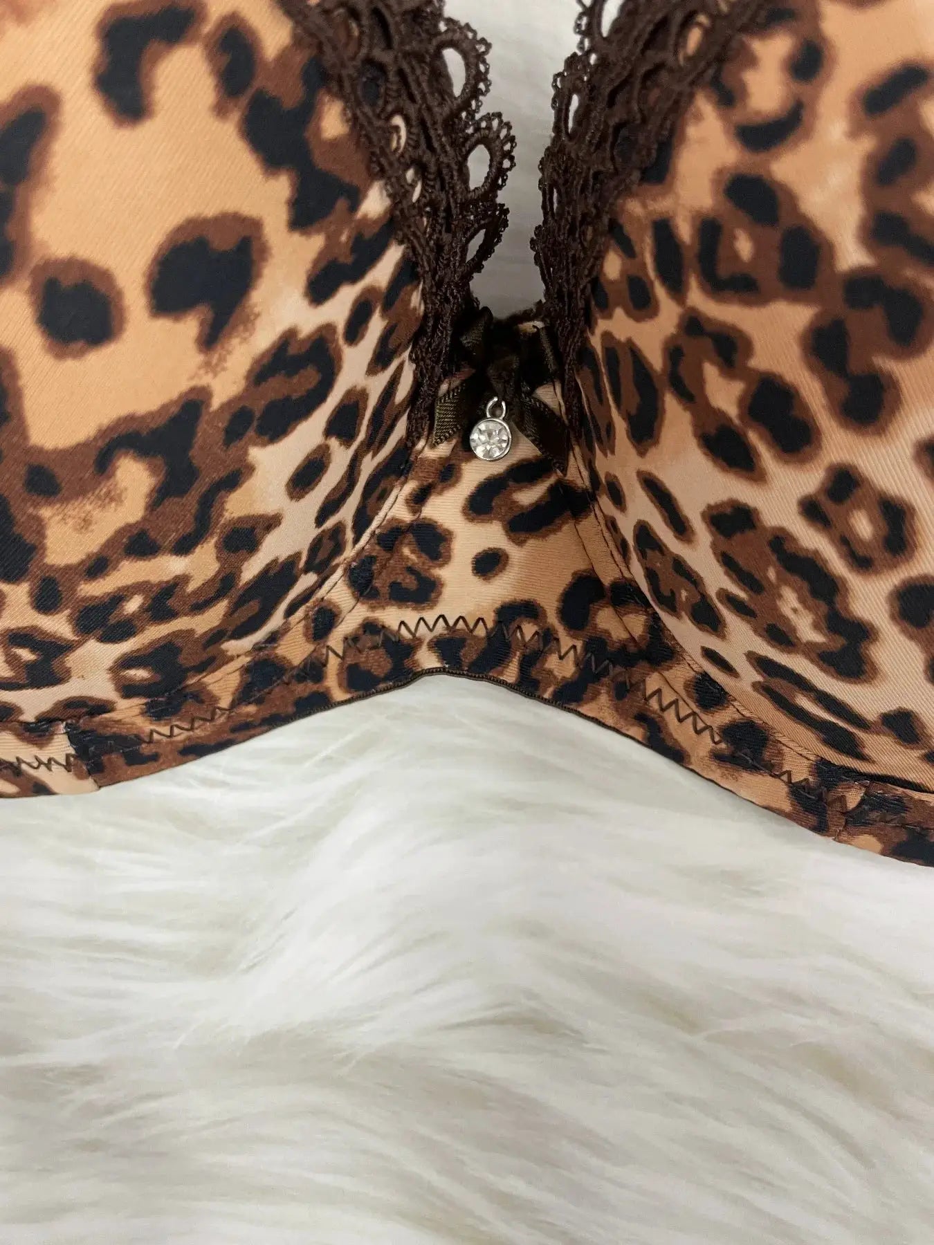 Diana Rose leopard print push-up bra with black lace trim and crystal charm, Simples Market