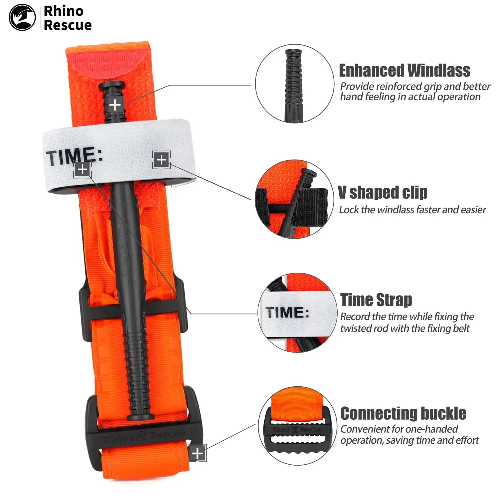 Rhino Rescue Tourniquet 95cm Single Handed Hemostatic First Aid For Camping Hiking Outdoor Emergency
