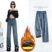 Winter Thick Fleece Jeans Velvet Plush Denim Vintage Slim Trousers