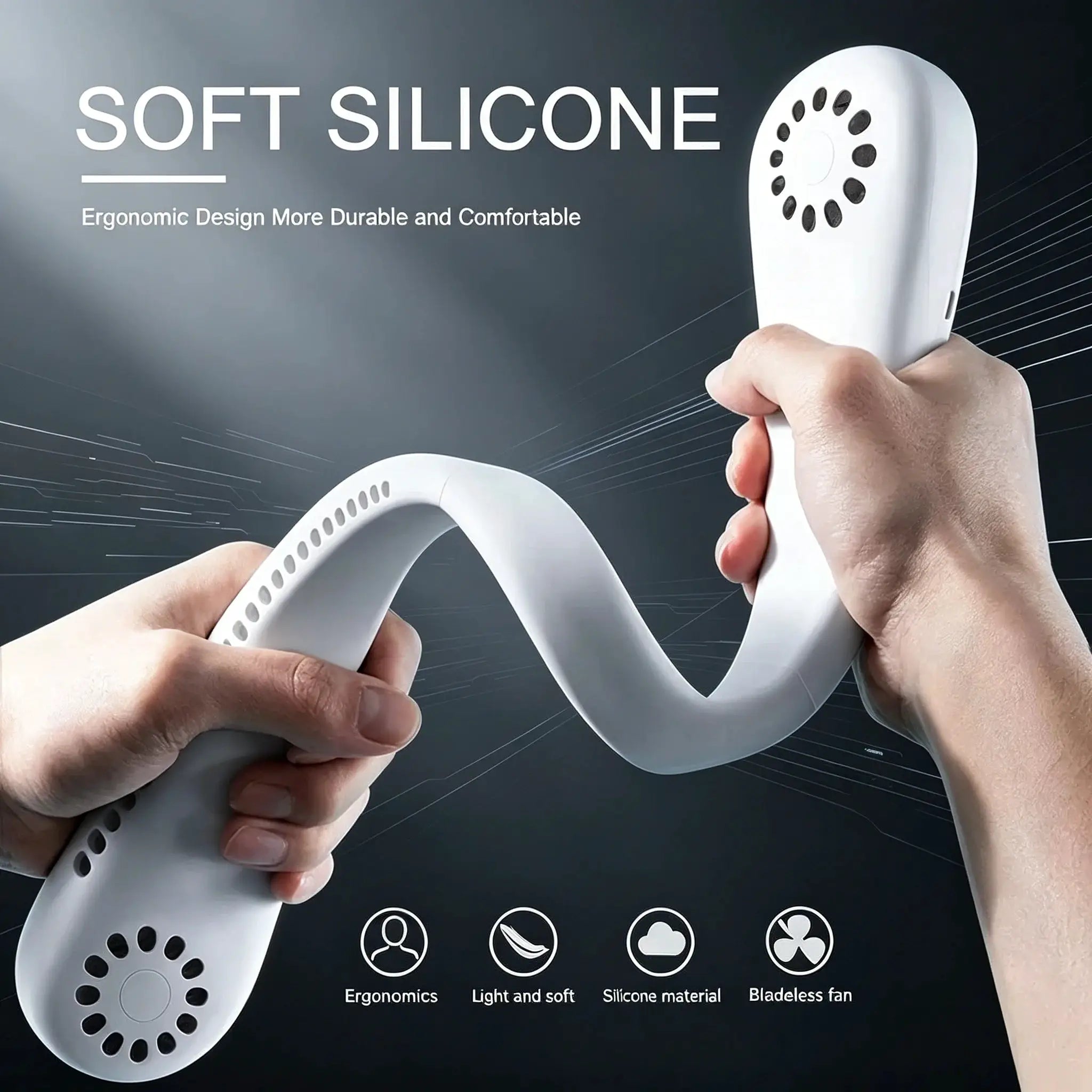 Hands Free Neck Fan by Simples Market, white bladeless wearable USB rechargeable with 3 speeds