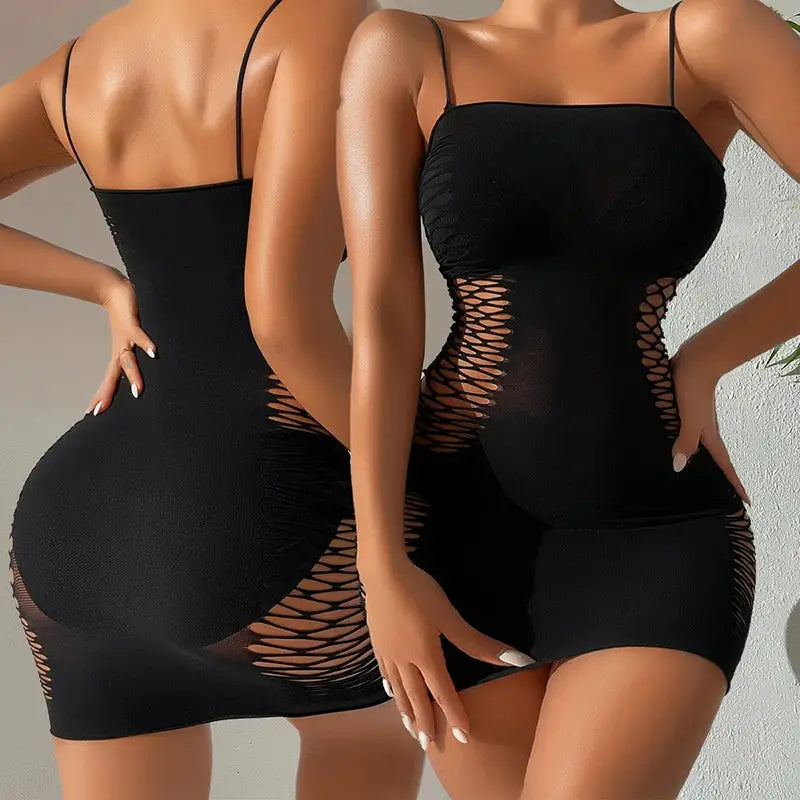 Sexy Sleeveless Bodycon Mini Dress Spaghetti Strap Hollow Clubwear