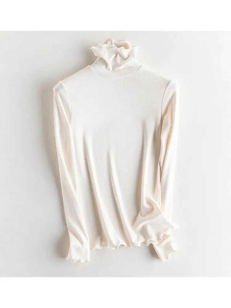 SuyaDream Women Silk Viscose Thermal Base Layer Top With Turtleneck For Warmth And Style