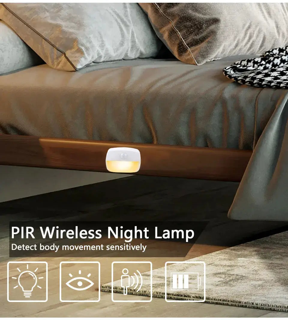 Simples Market PIR wireless night light, plug-in motion sensor, white with warm yellow glow.