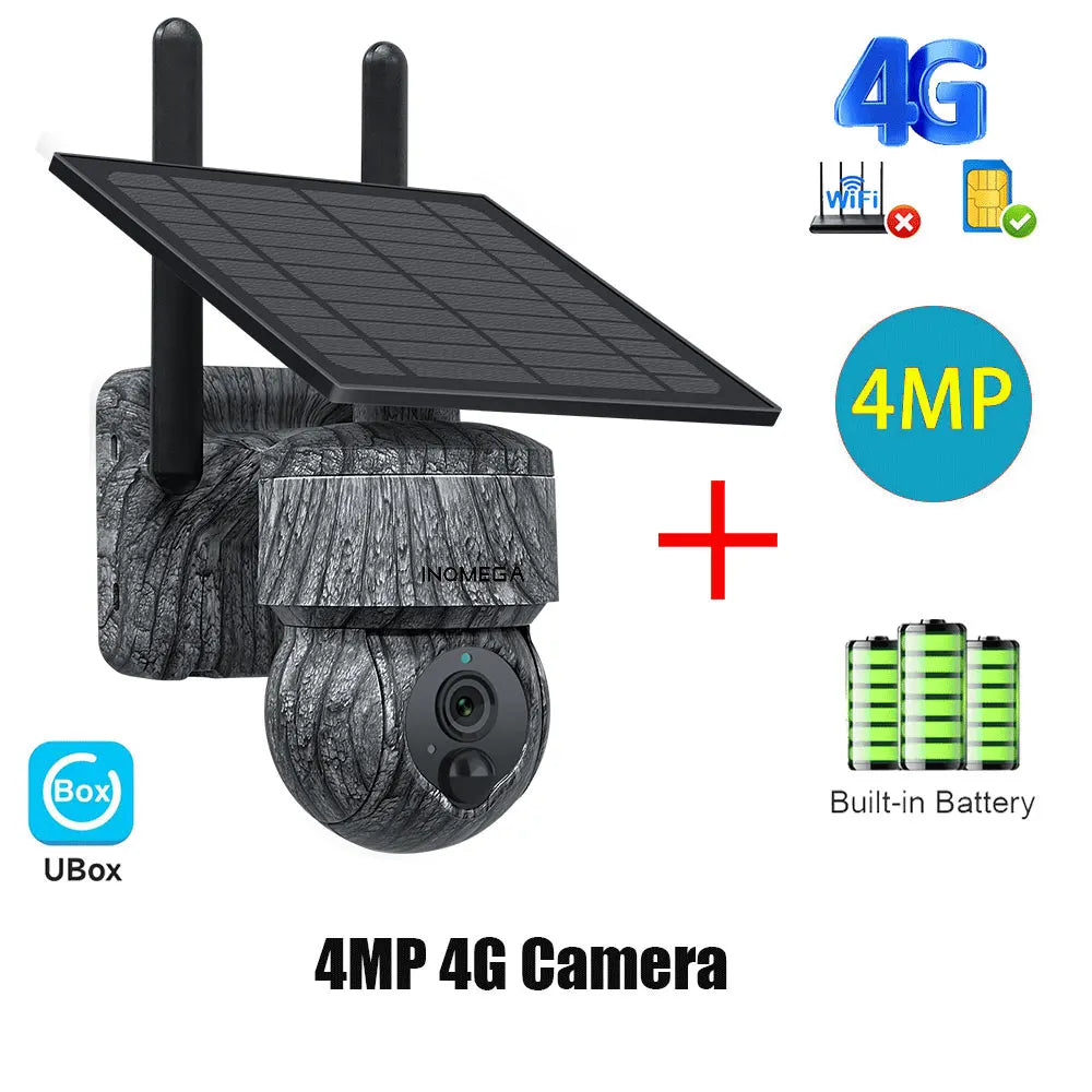 INOMEGA 4MP solar PTZ camera with built-in battery and solar panel, 4G SIM