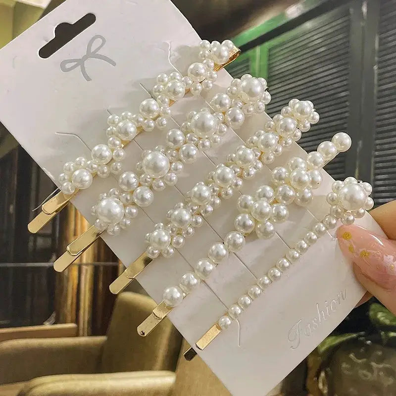 Korean Inspired Luxe Pearl Hair Clips With Geometric Alloy And Plastic Pins For Women Secure Fashion Accessory