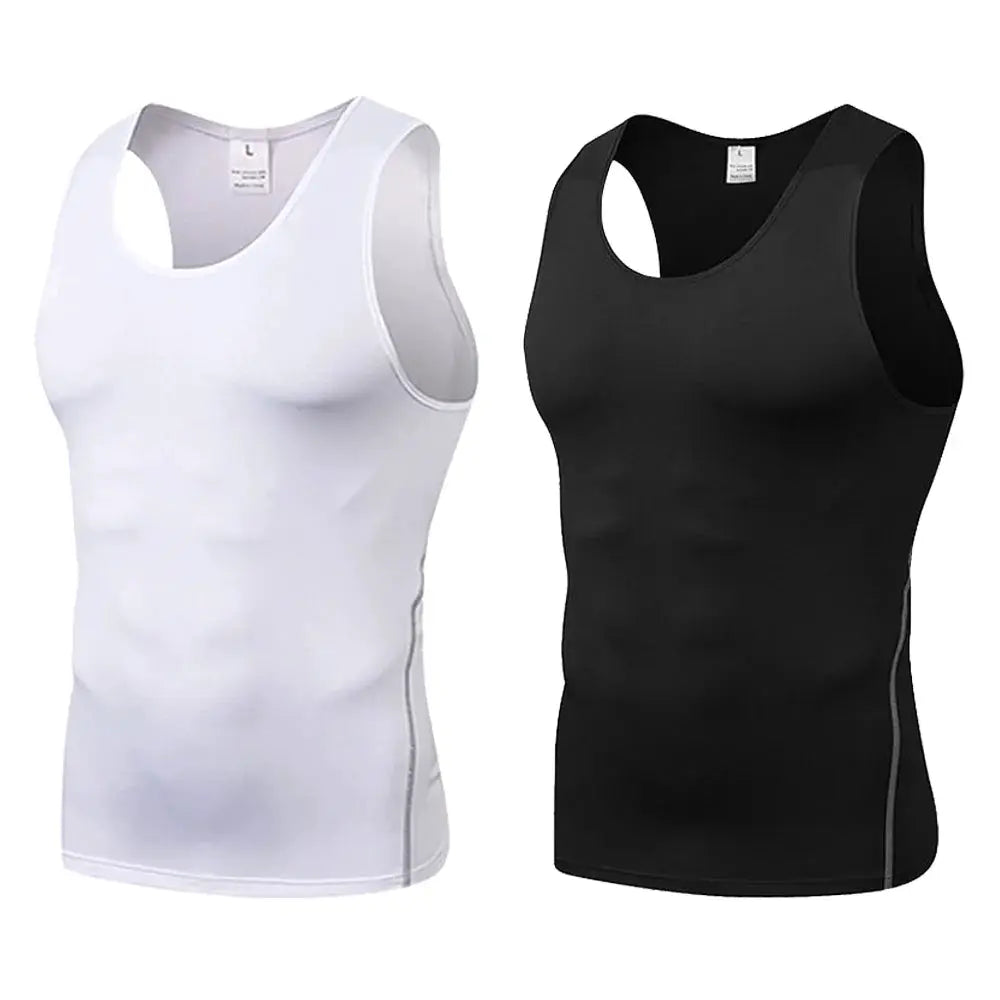 Simples Market men's 2-pack compression shirts - white and black tummy-control tank tops