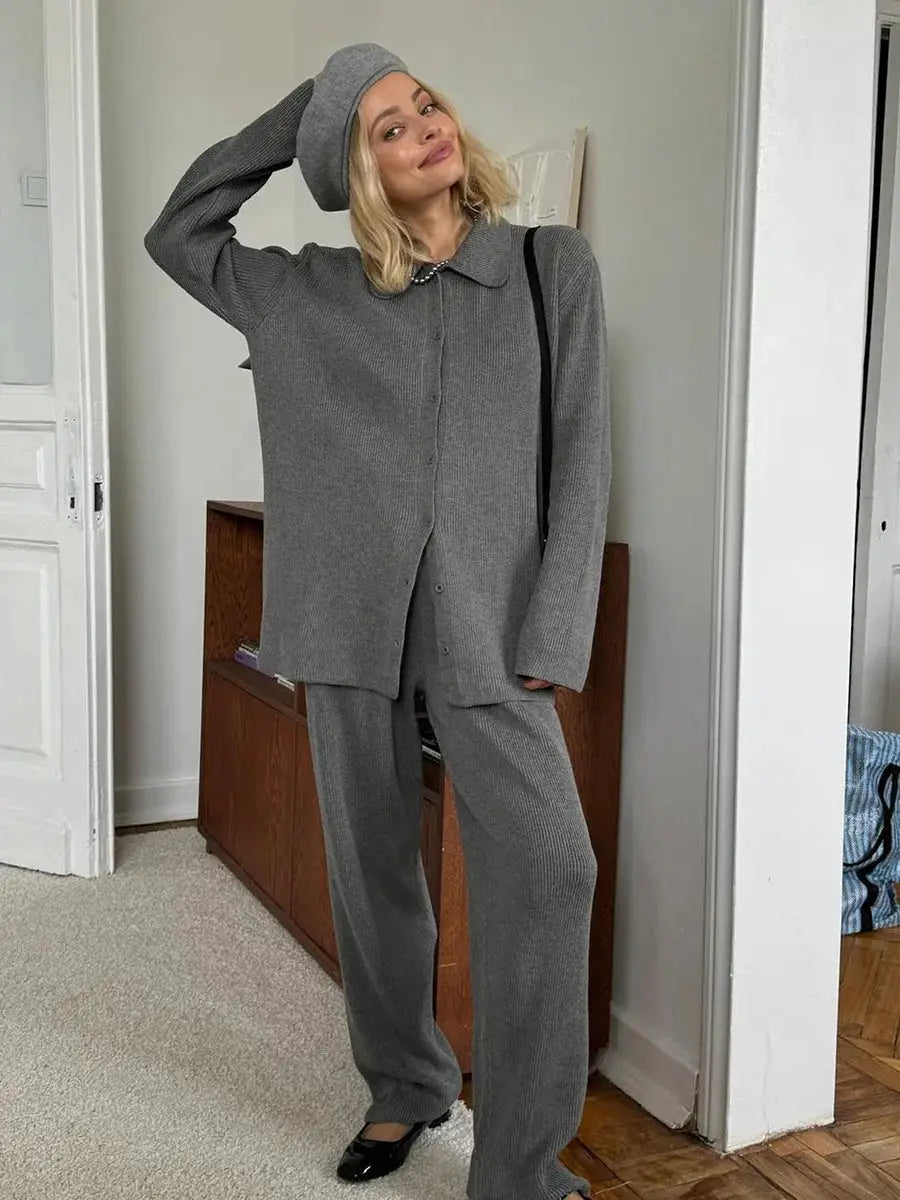 Bornladies Autumn Winter Knit Cardigan Pants Set Two Piece Outfit