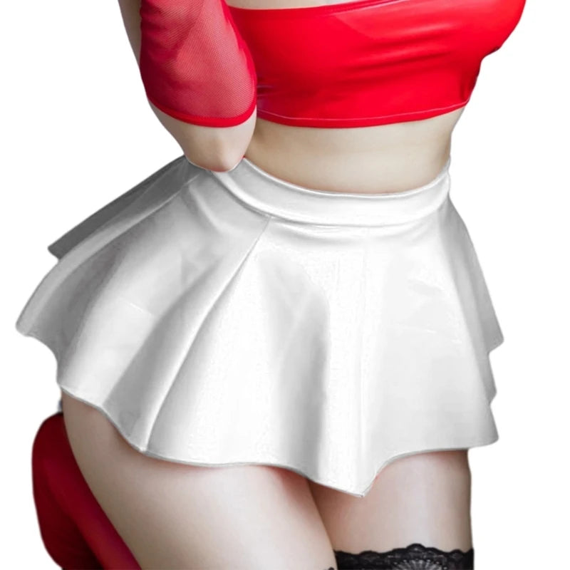 GlamourPulse PU Faux Leather Pleated Mini Skirt High Waist Silhouette Clubwear For Sexy Party Looks