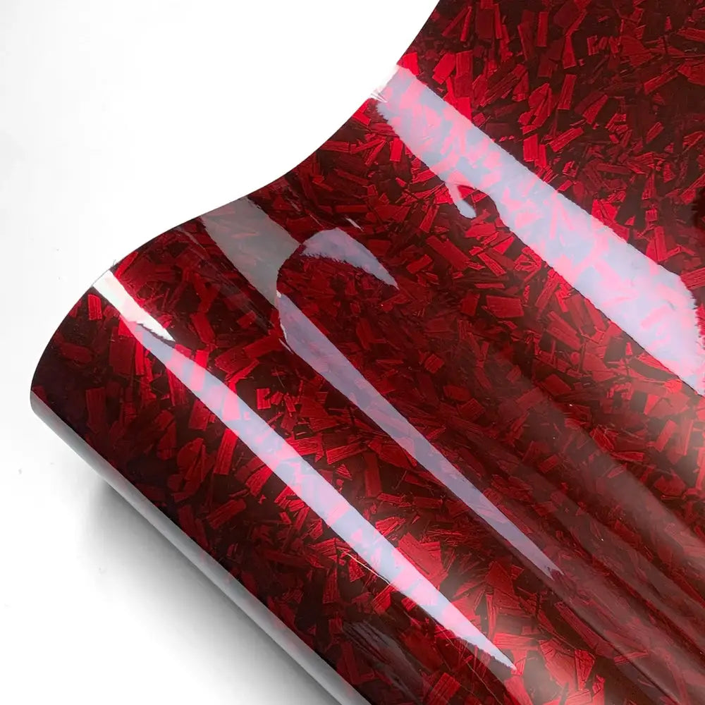 Car vinyl wrap film with glossy red carbon fiber pattern; self-adhesive decal for car accessories