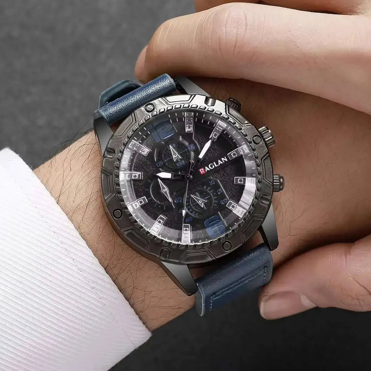 Mens Leather Strap Quartz Watch Large Dial Casual Sports Wristwatch With Arabic Numeral Markers