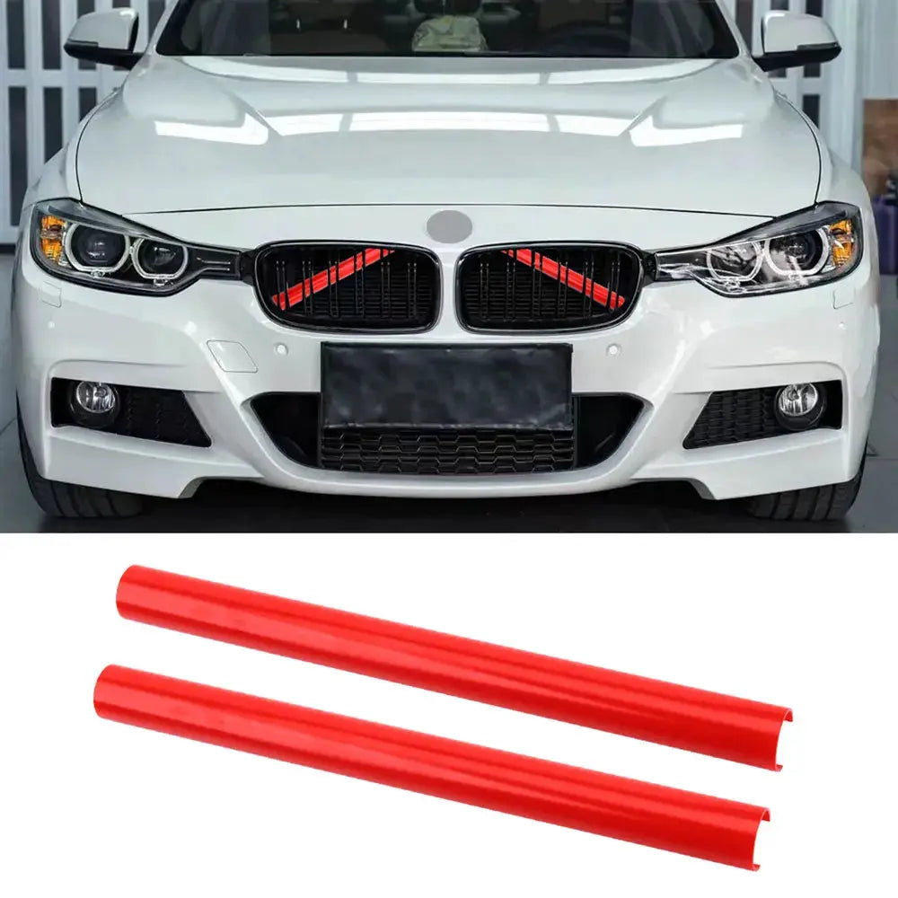 2pcs red BMW front grille trim strips with V-brace M Sport style for F20–F46 series